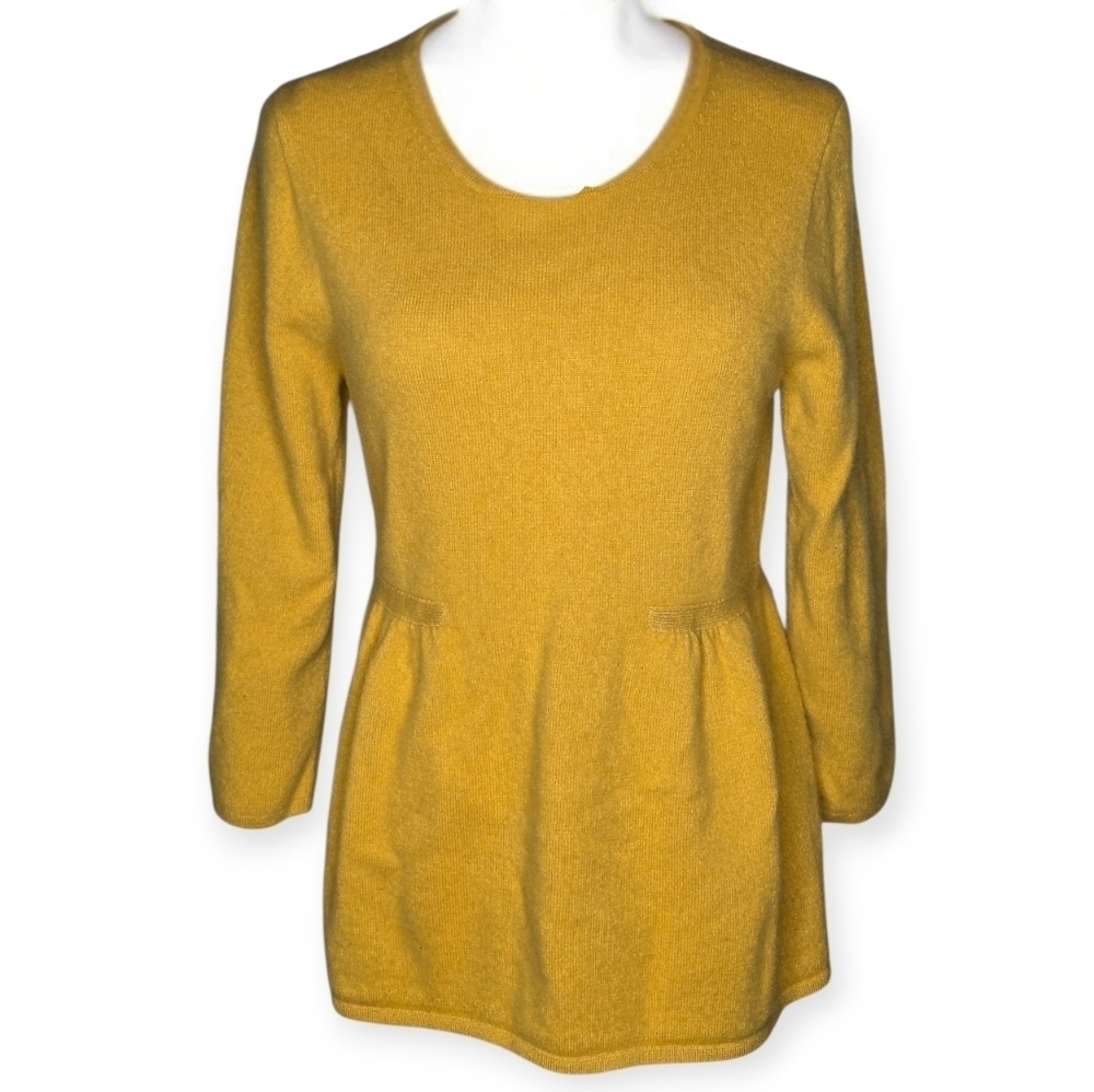 J.Crew Magnifica Golden Mustard Yellow 100% Cashmere Peplum Tunic Sweater